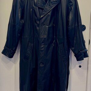 Men’s Vintage Pelle Studio Black Leather Trench Coat with Thinsulate Lining - L